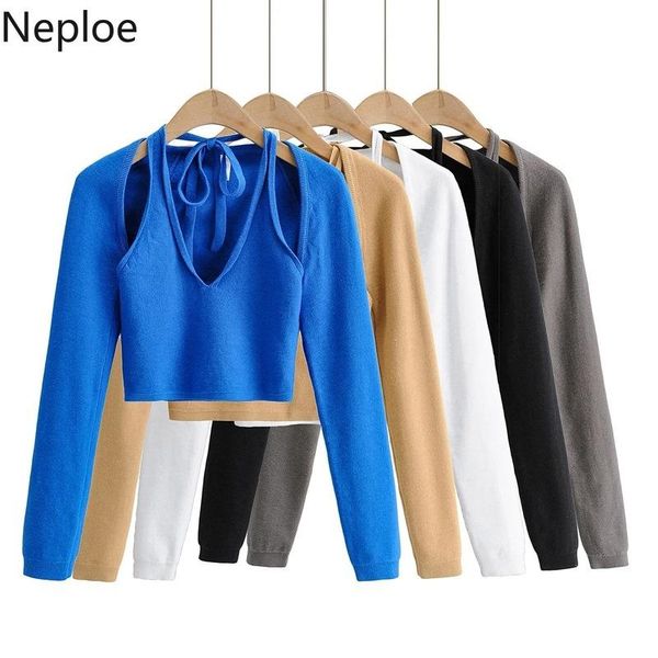 women's knits & tees neploe women knitted two piece sets lace-up backless vest long sleeve sweater cardigan coat 2021 fashion short sui, White
women's knits & tees neploe women knitted two piece sets lace-up backless vest long sleeve sweater cardigan coat 2021 fashion short sui, White