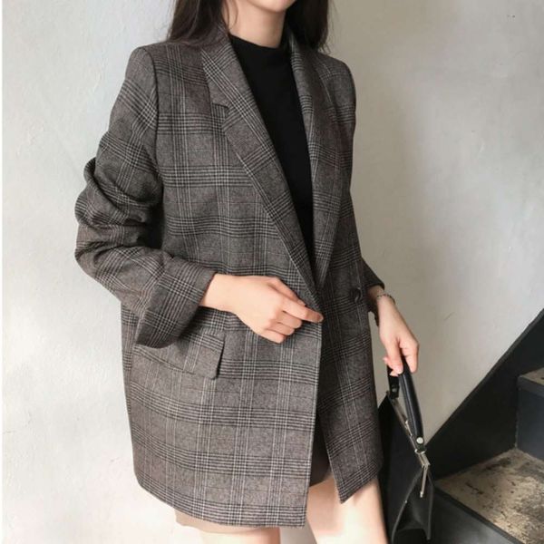 fashion autumn lapel early south simple plaid korea chic two button loose double pocket long sleeve small suit jacket for women luxury, Tan;black
fashion autumn lapel early south simple plaid korea chic two button loose double pocket long sleeve small suit jacket for women luxury, Tan;black