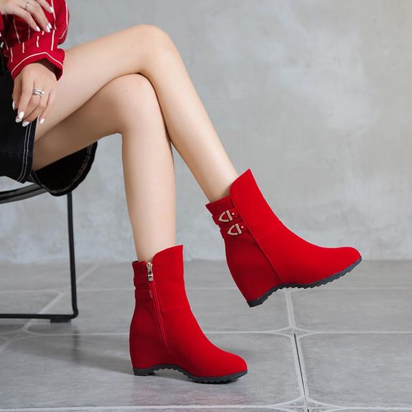 boots autumn/winter wedges and velvet inner increase women's wild high-heel metal buckle decoration short tube, Black
boots autumn/winter wedges and velvet inner increase women's wild high-heel metal buckle decoration short tube, Black