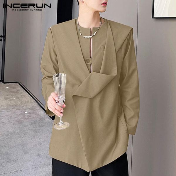 men's suits & blazers incerun solid color men casual blazer fashion o neck long sleeve streetwear leisure autumn button irregular coats, White;black
men's suits & blazers incerun solid color men casual blazer fashion o neck long sleeve streetwear leisure autumn button irregular coats, White;black