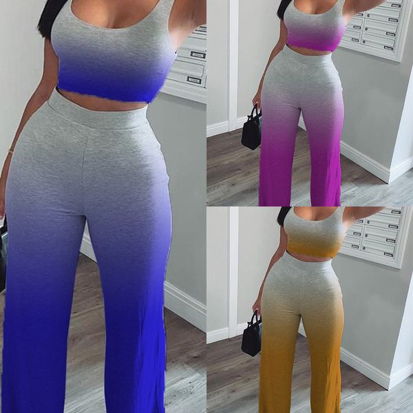 women summer casual set outfits plus size women tracksuit sleeveless gradient color t shirt crop pants fashion h2516, White
women summer casual set outfits plus size women tracksuit sleeveless gradient color t shirt crop pants fashion h2516, White