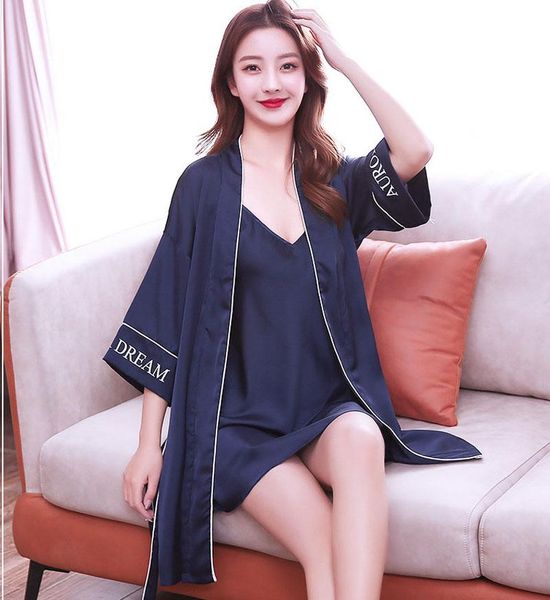 women's sleepwear 2pcs robe set women silk satin kimono bathrobe gown intimate lingerie silky nightwear 2021 nightgown, Black;red
women's sleepwear 2pcs robe set women silk satin kimono bathrobe gown intimate lingerie silky nightwear 2021 nightgown, Black;red