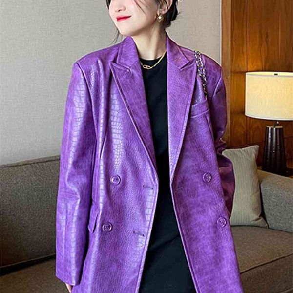 lautaro autumn oversized shiny purple pattern faux leather blazer women long sleeve double breasted y2k jacket fashion 210923, Black
lautaro autumn oversized shiny purple pattern faux leather blazer women long sleeve double breasted y2k jacket fashion 210923, Black