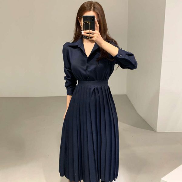 korean chic minimalist light ripe lapel single breasted slim high waist medium length long sleeve pleated dress, Black;gray
korean chic minimalist light ripe lapel single breasted slim high waist medium length long sleeve pleated dress, Black;gray