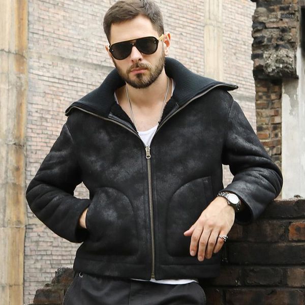 mens b3 shearling jacket black leather short fur coat thicken wool fashion motorcycle men's & faux
mens b3 shearling jacket black leather short fur coat thicken wool fashion motorcycle men's & faux