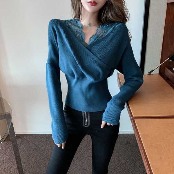 fake two piece cross v neck lace sweater women 2021 spring knitted female jumper femme casual knit pullover long sleeve, White;black
fake two piece cross v neck lace sweater women 2021 spring knitted female jumper femme casual knit pullover long sleeve, White;black