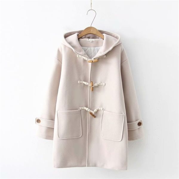 wool mori women's department college style autumn and winter thickened cashmere long hooded wood button coat, Black
wool mori women's department college style autumn and winter thickened cashmere long hooded wood button coat, Black