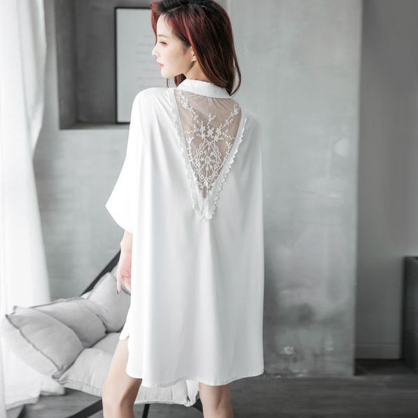 2021 summer sleepwear fashion womens pajamas backless lace decor loose oversize half sleeve single breasted white shirt
2021 summer sleepwear fashion womens pajamas backless lace decor loose oversize half sleeve single breasted white shirt