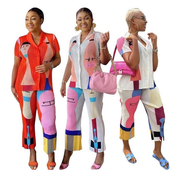 women's two piece pants street villain printed short-sleeved shirt pleated suit wide-leg trousers loose pits female style s, White
women's two piece pants street villain printed short-sleeved shirt pleated suit wide-leg trousers loose pits female style s, White