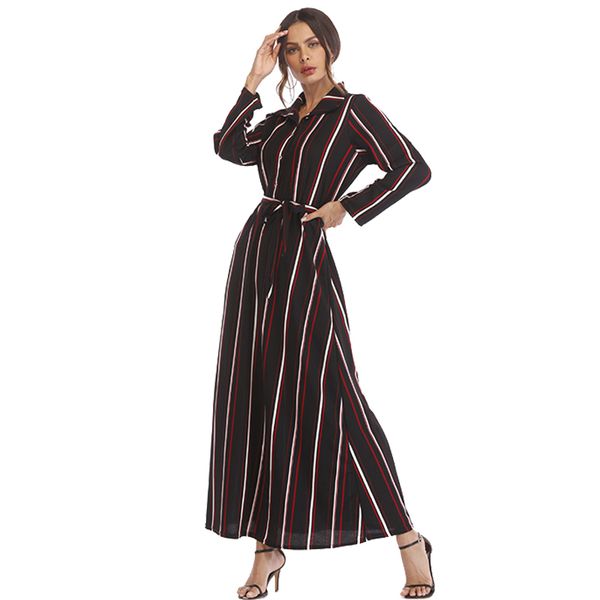 women striped sashes maxi dress vintage female long sleeve long dress casual turn-down collar lady elegant loose dress, Black;gray
women striped sashes maxi dress vintage female long sleeve long dress casual turn-down collar lady elegant loose dress, Black;gray