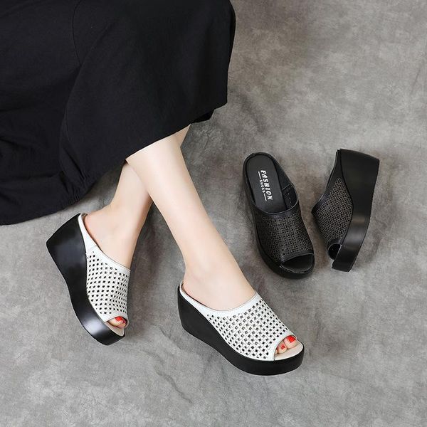sandals summer genuine leather women's slippers platform fish mouth hollow out casual wedges women shoes high heels, Black
sandals summer genuine leather women's slippers platform fish mouth hollow out casual wedges women shoes high heels, Black