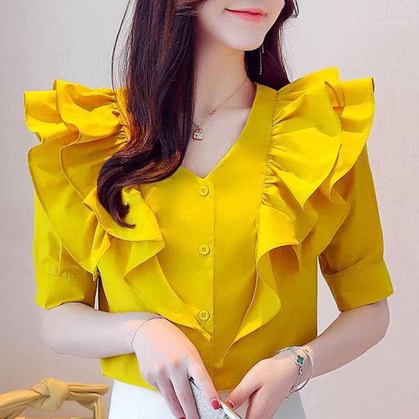 blouse women blusas mujer de moda 2021 ruffles v-neck chiffon shirt short sleeve shirts d234 women's blouses, White
blouse women blusas mujer de moda 2021 ruffles v-neck chiffon shirt short sleeve shirts d234 women's blouses, White
