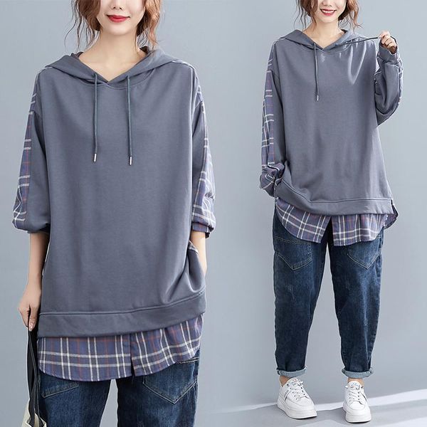 women's blouses & shirts coigarsam plaid blouse women spring hooded patchwork loose blusas womens and gray 969, White 
women's blouses & shirts coigarsam plaid blouse women spring hooded patchwork loose blusas womens and gray 969, White