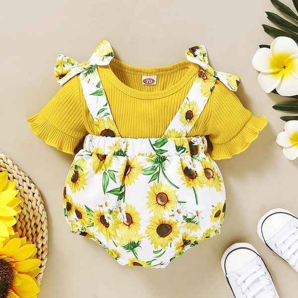 newborn baby girl clothes cute sunflower summer set ruffle short sleeve ribbed t-shirts +sunflower strape shorts 2pcs outfits, White
newborn baby girl clothes cute sunflower summer set ruffle short sleeve ribbed t-shirts +sunflower strape shorts 2pcs outfits, White