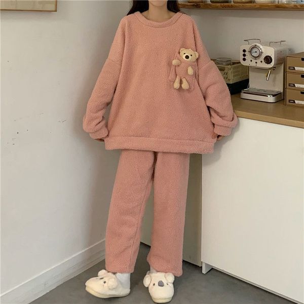 coral fleece home clothes for women pijamas mujer invierno pajamas for women solid bear doll sleepwear set winter pyjamas women 210305, Black;red
coral fleece home clothes for women pijamas mujer invierno pajamas for women solid bear doll sleepwear set winter pyjamas women 210305, Black;red