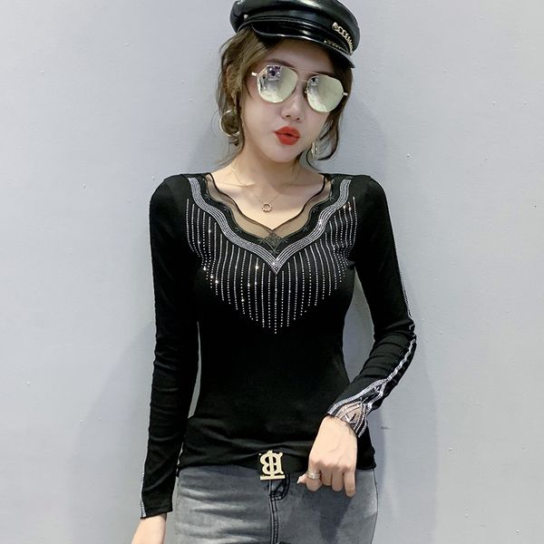 2021 new fall winter european clothes t-shirt chic v-neck transparent shiny diamonds women ropa mujer cotton tees black t09210l o7, White
2021 new fall winter european clothes t-shirt chic v-neck transparent shiny diamonds women ropa mujer cotton tees black t09210l o7, White