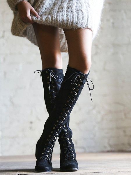 boots fashion knee high faux suede woman lace up round toe spring autumn female, Black
boots fashion knee high faux suede woman lace up round toe spring autumn female, Black