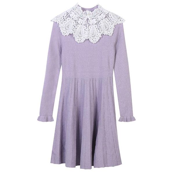 casual dresses winter women sweet elegant long sleeve lace hollow stitching slim purple knitted midi dress 2021 party clothes, Black;gray
casual dresses winter women sweet elegant long sleeve lace hollow stitching slim purple knitted midi dress 2021 party clothes, Black;gray