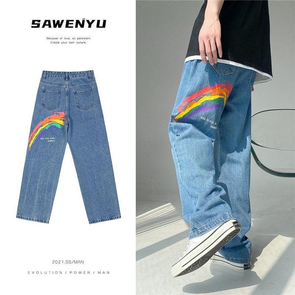 men's jeans pr rainbow printed 2021 fashion woman casual oversize denim pants korean streetwear male, Blue
men's jeans pr rainbow printed 2021 fashion woman casual oversize denim pants korean streetwear male, Blue