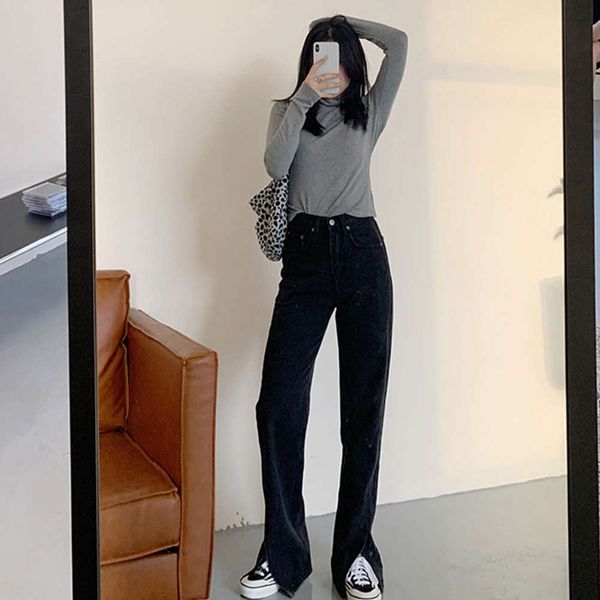 spring fat high waist thin split pants loose black large wide leg women's fashion, Blue
spring fat high waist thin split pants loose black large wide leg women's fashion, Blue