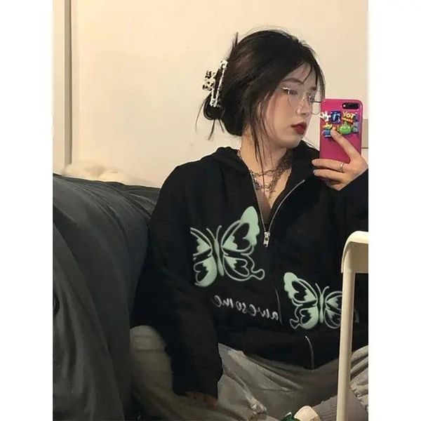 women's hoodies & sweatshirts y2k fashion oversized butterfly graphic zipper hoodie e-girls 90s streetwear long coat autumn black drop 
women's hoodies & sweatshirts y2k fashion oversized butterfly graphic zipper hoodie e-girls 90s streetwear long coat autumn black drop