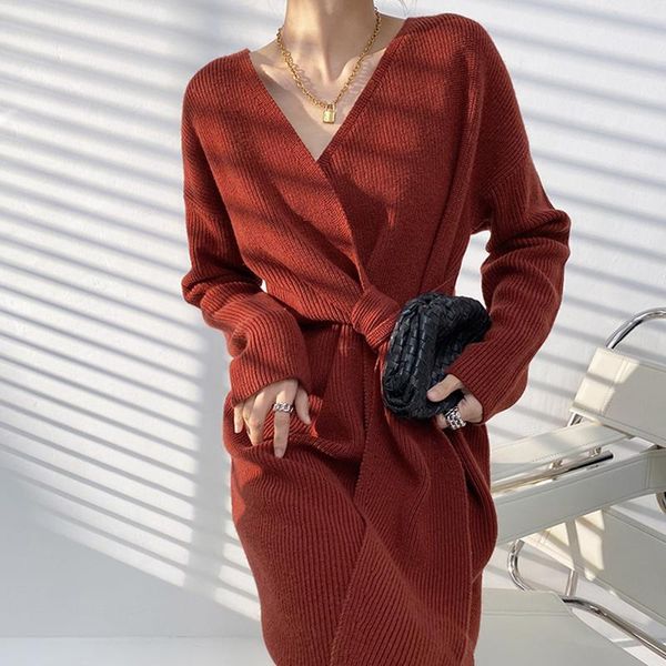 lace up knitted long midi dress women v-neck long sleeve casual loose party dress elegant sweater plus size autumn b625, Black;gray
lace up knitted long midi dress women v-neck long sleeve casual loose party dress elegant sweater plus size autumn b625, Black;gray