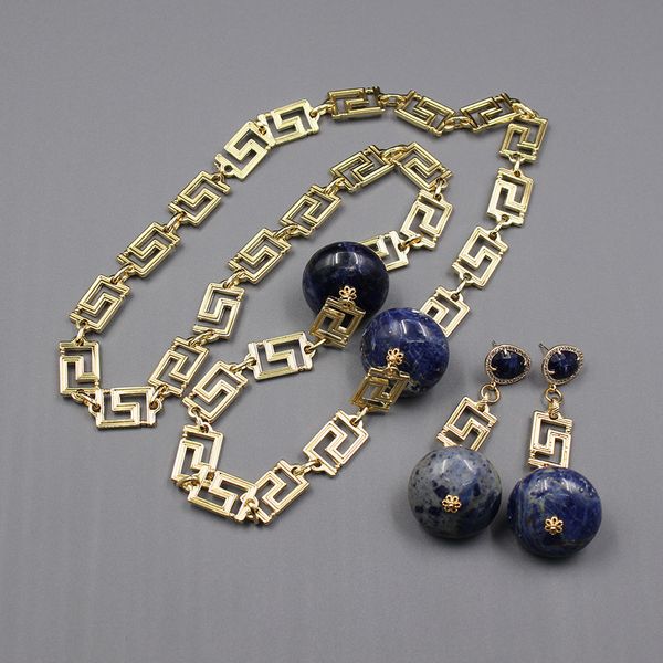 guaiguai jewelry natural huge natural rondelle sodalite bezel set gold plated chain long necklace earrings sets for women fashion, Silver
guaiguai jewelry natural huge natural rondelle sodalite bezel set gold plated chain long necklace earrings sets for women fashion, Silver