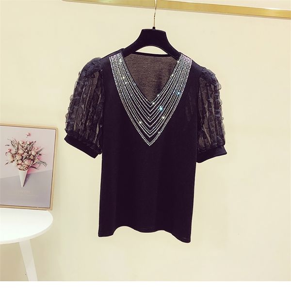 women's t-shirt fashion beading diamond white black t shirt woman short sleeve straight v-neck s-xl summer clothes for women
women's t-shirt fashion beading diamond white black t shirt woman short sleeve straight v-neck s-xl summer clothes for women