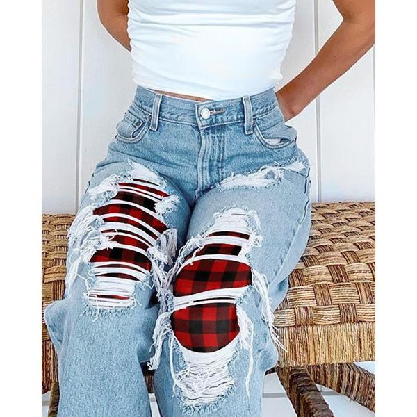 women's jeans ladies ripped red plaid trousers denim joggers women streetwear 2021, Blue
women's jeans ladies ripped red plaid trousers denim joggers women streetwear 2021, Blue
