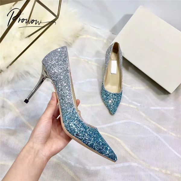 dress shoes prowow spring summer blingbling pumps women pointed toe slip on thin high heel ladies wedding party woman, Black 
dress shoes prowow spring summer blingbling pumps women pointed toe slip on thin high heel ladies wedding party woman, Black
