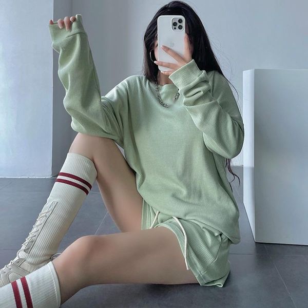 women's tracksuits autumn korean sportswear suit street solid color round neck casual sweatshirt high waist drawstring loose slim short, Gray
women's tracksuits autumn korean sportswear suit street solid color round neck casual sweatshirt high waist drawstring loose slim short, Gray