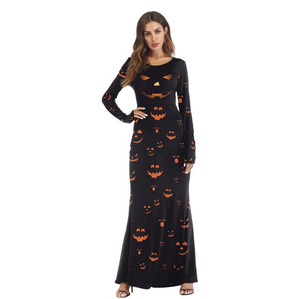 halloween dress women's round neck long sleeve printed pumpkin lantern party, Black;gray
halloween dress women's round neck long sleeve printed pumpkin lantern party, Black;gray