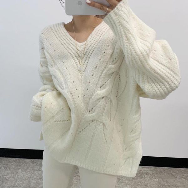 women's sweaters korea chic autumn lazy wind v-neck pullover loose linen pattern solid color skin-friendly long-sleeved warm sweater wo, White;black
women's sweaters korea chic autumn lazy wind v-neck pullover loose linen pattern solid color skin-friendly long-sleeved warm sweater wo, White;black