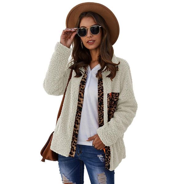 women's jackets autumn coat women single-breasted leopard print teddy warm jacket lamb wool ladies stitching loose soft lapel top, Black;brown 
women's jackets autumn coat women single-breasted leopard print teddy warm jacket lamb wool ladies stitching loose soft lapel top, Black;brown