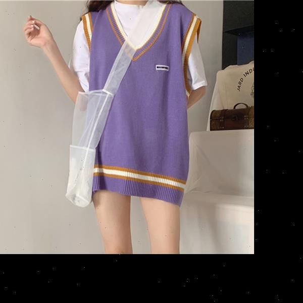 women sleeveless pullover 2021 autumn korean style stripe patchwork casual loose v neck knit sweater vest waistcoat t362, White;black
women sleeveless pullover 2021 autumn korean style stripe patchwork casual loose v neck knit sweater vest waistcoat t362, White;black