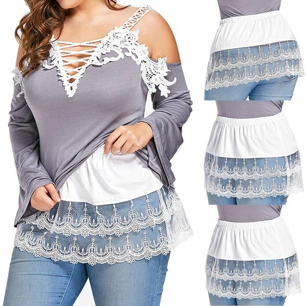 fashion women blouse v neck plus size layered tiered sheer lace trim extender half slips ladies shirt elegant blouse, White
fashion women blouse v neck plus size layered tiered sheer lace trim extender half slips ladies shirt elegant blouse, White