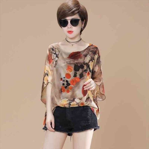 women loose style summer beach chiffon blouses lady casual short batwing sleeve printed blusas df2765, White
women loose style summer beach chiffon blouses lady casual short batwing sleeve printed blusas df2765, White