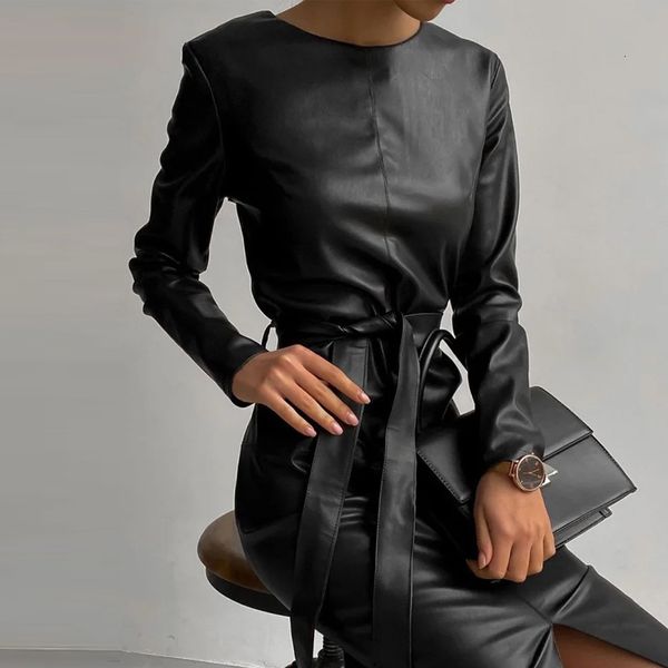 pu front split sashes elegant sheath long sleeve o neck vintage 2021 spring new office lady casual women xshb, Black;gray
pu front split sashes elegant sheath long sleeve o neck vintage 2021 spring new office lady casual women xshb, Black;gray