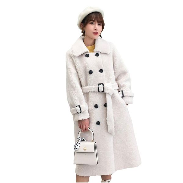 women's fur & faux winter sheep shearing overcoat female outwear lapel belt granule wool nine-sleeve thick warm long parka woman, Black
women's fur & faux winter sheep shearing overcoat female outwear lapel belt granule wool nine-sleeve thick warm long parka woman, Black