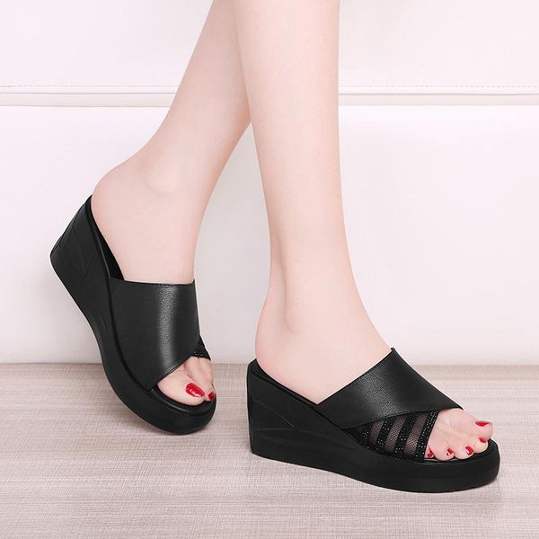 slippers 2021 summer leather women's platform shoes joker wear high-heeled sandals and thick-soled, Black
slippers 2021 summer leather women's platform shoes joker wear high-heeled sandals and thick-soled, Black