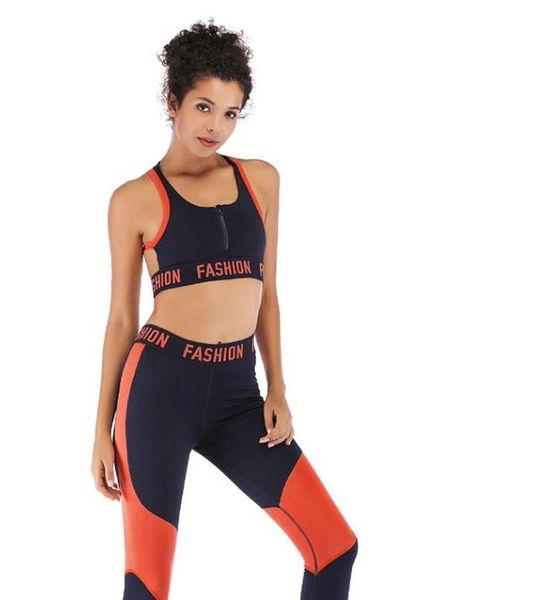 yoga outfit printing beauty backless fitness suit front zipper sports bra and stretch leggings women set