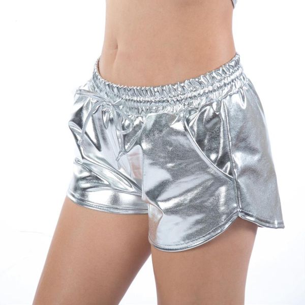women's shorts shiny metallic fashionable sports drawstring loose, White;black
women's shorts shiny metallic fashionable sports drawstring loose, White;black