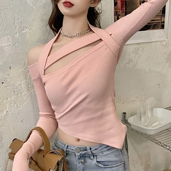 2021 new knit bottoming shirt women spring design sense halter neck strapless irregular short tight-fitting long-sleeved t-shirt g31z, White
2021 new knit bottoming shirt women spring design sense halter neck strapless irregular short tight-fitting long-sleeved t-shirt g31z, White