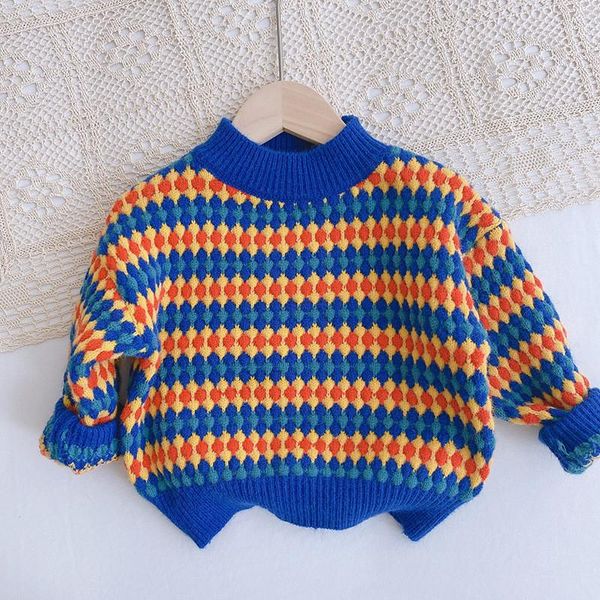 pullover retro children's autumn soft knit sweater 2021 baby girls and boys contrast color striped round neck sweaters, Blue
pullover retro children's autumn soft knit sweater 2021 baby girls and boys contrast color striped round neck sweaters, Blue