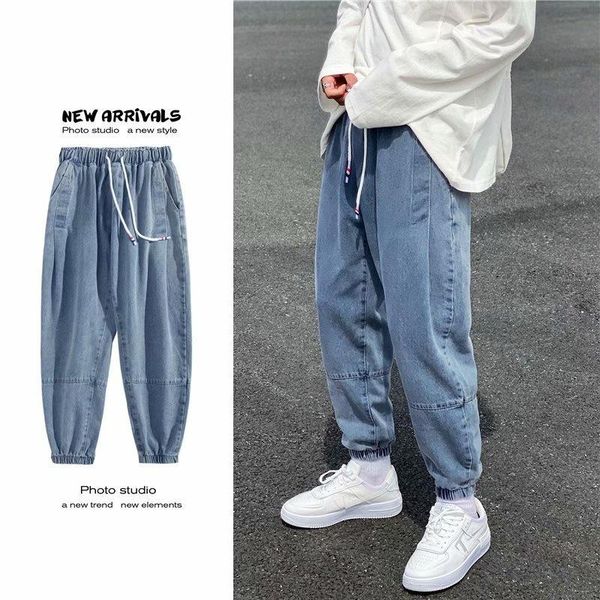 men's jeans spring and autumn wide leg work korean loose straight student versatile casual drawstring legged pants, Blue
men's jeans spring and autumn wide leg work korean loose straight student versatile casual drawstring legged pants, Blue