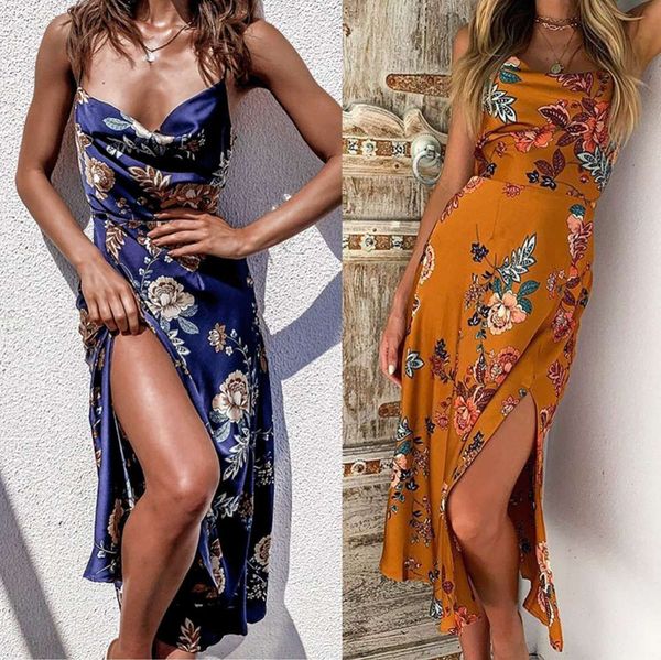 women's summer drawstring print dress sleeveless low neck split skirt, Black;gray
women's summer drawstring print dress sleeveless low neck split skirt, Black;gray