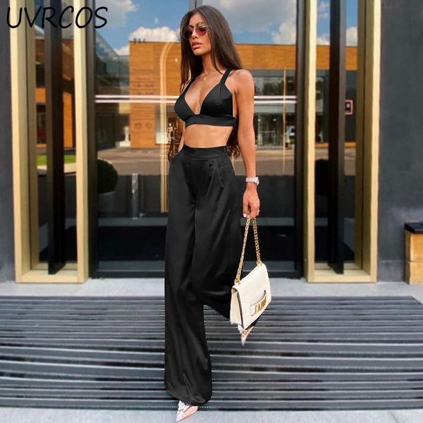 women's two piece pants elegant autumn women satin 2 pieces lace up bra wide leg loose casual straight solid fashion party outfit club, White
women's two piece pants elegant autumn women satin 2 pieces lace up bra wide leg loose casual straight solid fashion party outfit club, White