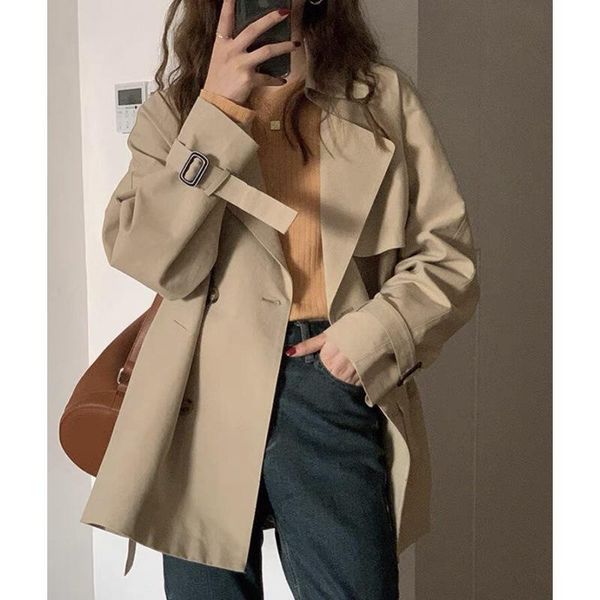 women's trench coats short coat spring and autumn small 2021 thin korean style loose khaki overcoat, Tan;black
women's trench coats short coat spring and autumn small 2021 thin korean style loose khaki overcoat, Tan;black