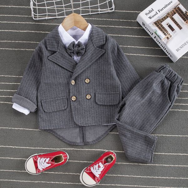 baby boy clothes spring british style vertical striped bow tie suit 3pcs suit children's gentleman handsome suit kids clothing, White
baby boy clothes spring british style vertical striped bow tie suit 3pcs suit children's gentleman handsome suit kids clothing, White