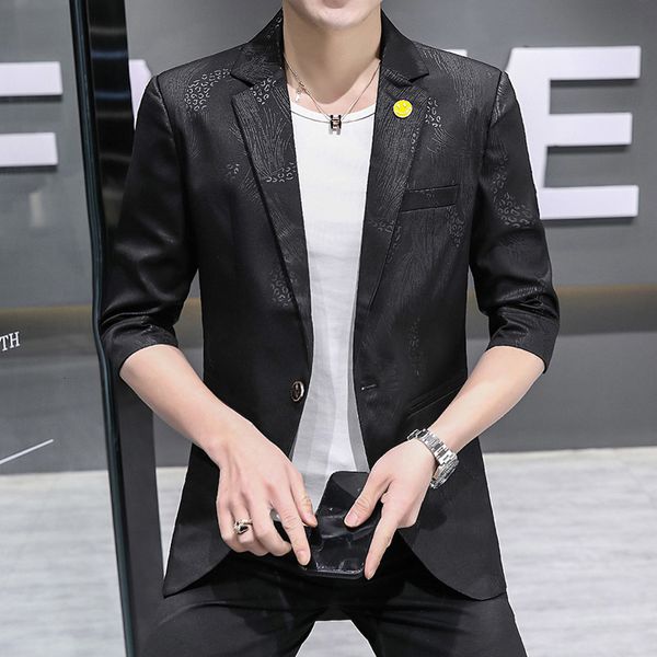 men's suits & blazers spring summer three quarter sleeve blazer suit casual half coat korean slim fit single button coats clothes, White;black
men's suits & blazers spring summer three quarter sleeve blazer suit casual half coat korean slim fit single button coats clothes, White;black